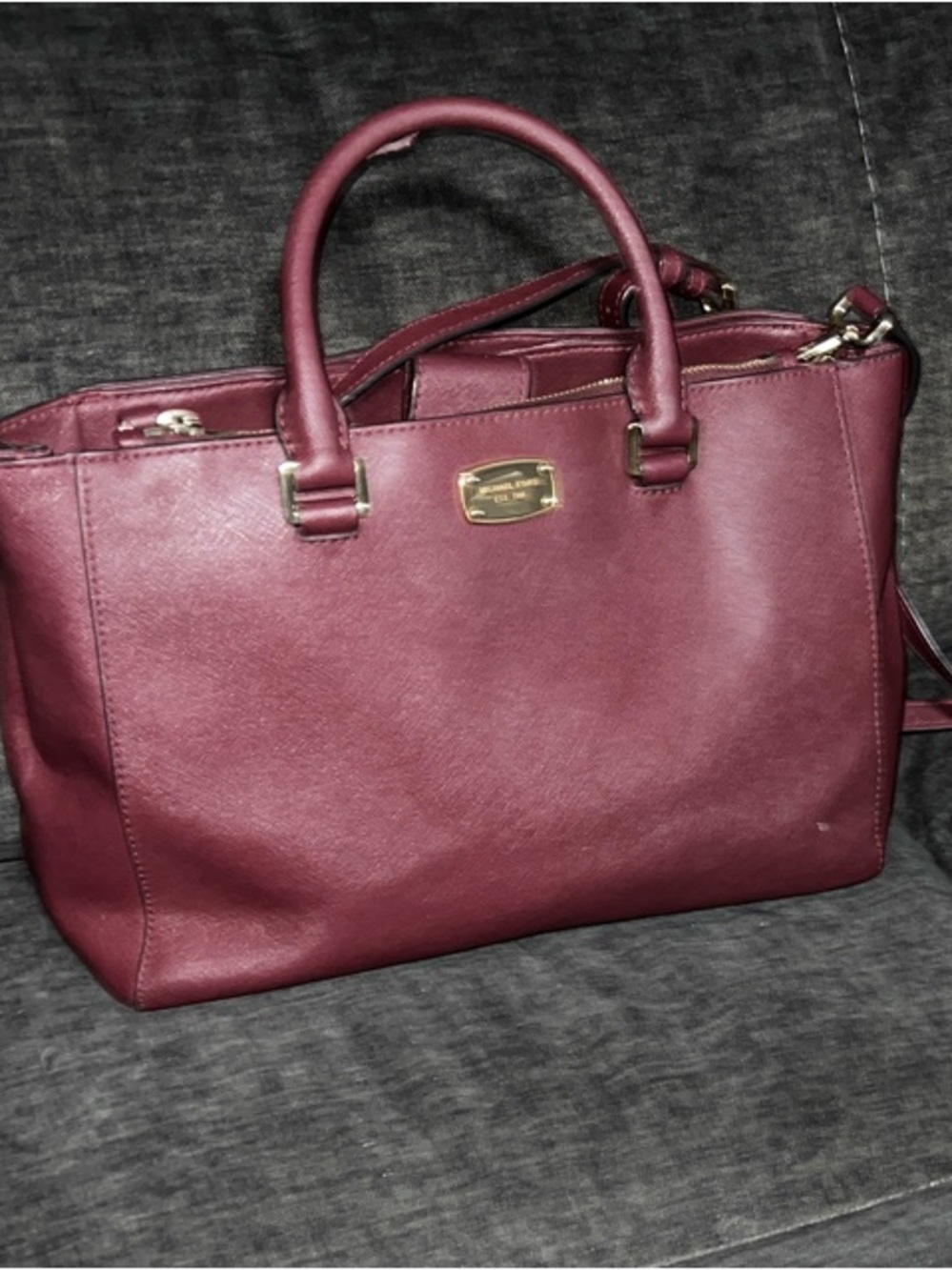 Michael Kors Burgundy Merlot Classic Leather Satchel with Gold Hardware